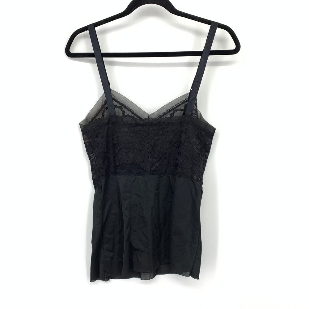Deena Top Womens 34 Black V Neck Floral Lace Mesh Adjustable Spaghetti Straps